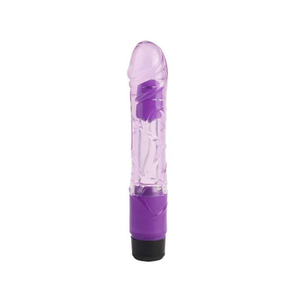 Purple semi-transparent Multi speed Vibe 9 vibrator, phthalate free, 22.5cm length, 3.9cm width, multi-speed functionality.