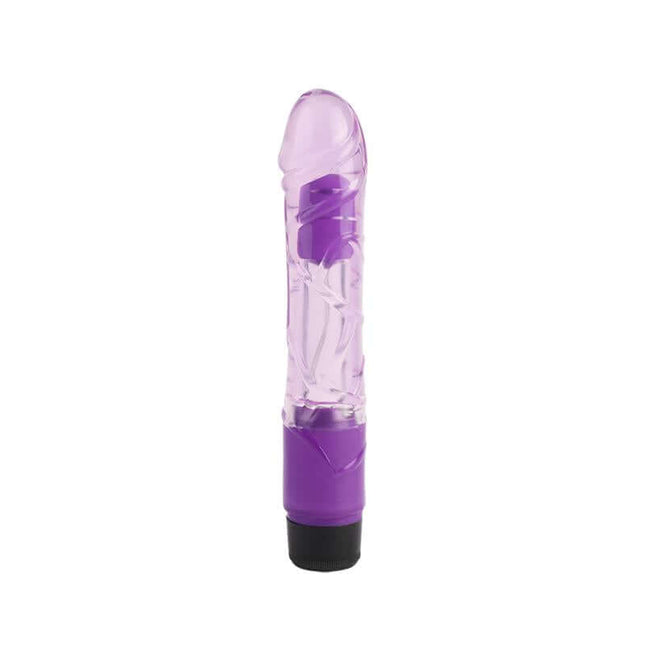 Purple semi-transparent Multi speed Vibe 9 vibrator, phthalate free, 22.5cm length, 3.9cm width, multi-speed functionality.