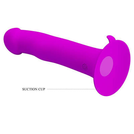 Purple silicone dildo with suction cup, compatible with Murray Vibe with Lateral Pulse product.