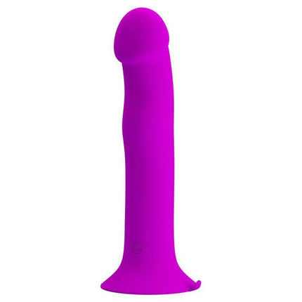 Purple Murray Vibe with Lateral Pulse standing upright, showcasing its contoured design for customizable stimulation.