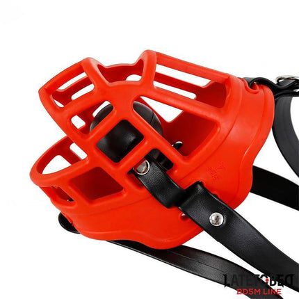 Muzzle with Breathable Gag Ball by Latetobed in red and black design for BDSM enthusiasts seeking intense and practical restraint gear.