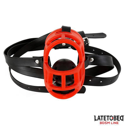 Muzzle with Breathable Gag Ball from Latetobed BDSM Line in red and black design