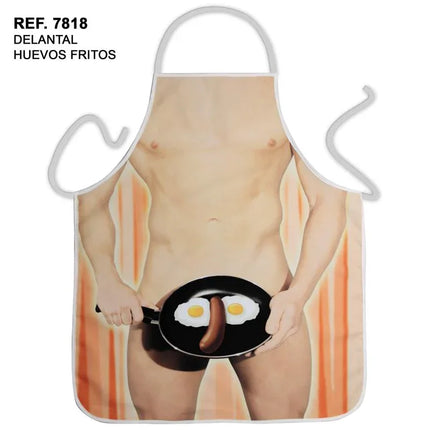 Naked Fried Eggs Apron featuring a humorous design with fried eggs and sausage motif, perfect for playful kitchen protection.