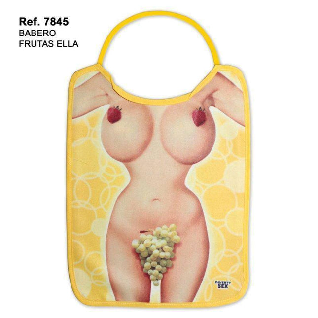 Naked Fruit Bib with playful fruit design, perfect humorous gift for fun social gatherings, features lightweight and casual style.