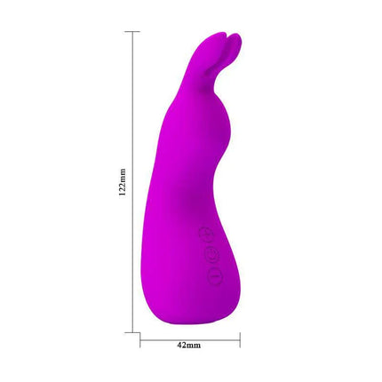 Nakki Massager Silicone USB, a purple bunny-shaped vibrator, showcasing dimensions and design for intimate pleasure and comfort.