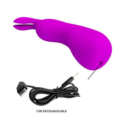 Bunny-shaped Nakki Massager Silicone USB with 7 vibration functions and USB charging cable, ideal for comfort and body-friendly pleasure.