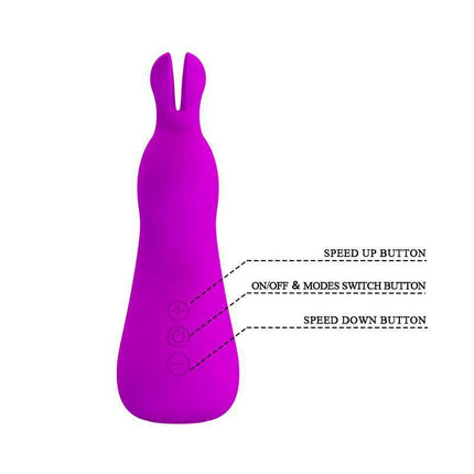 Nakki Massager Silicone USB bunny-shaped vibrator with control buttons displayed, featuring 7 vibration functions and 5 speeds.