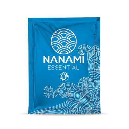 Nanami Essential Waterbased Lubricant Sachet 4 ml in blue packaging, ideal for intimate use and safe with latex condoms.