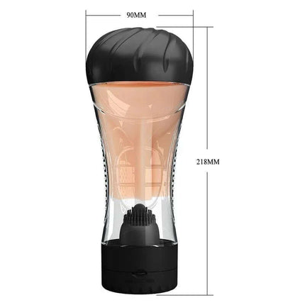 Naomi Masturbator With Vibration featuring lifelike textured design and powerful vibrating motor, 90mm width, 218mm height.