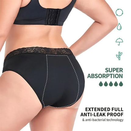 Woman wearing Natura Menstrual Panty Super with anti-leak proof and super absorption features for menstruation and incontinence.