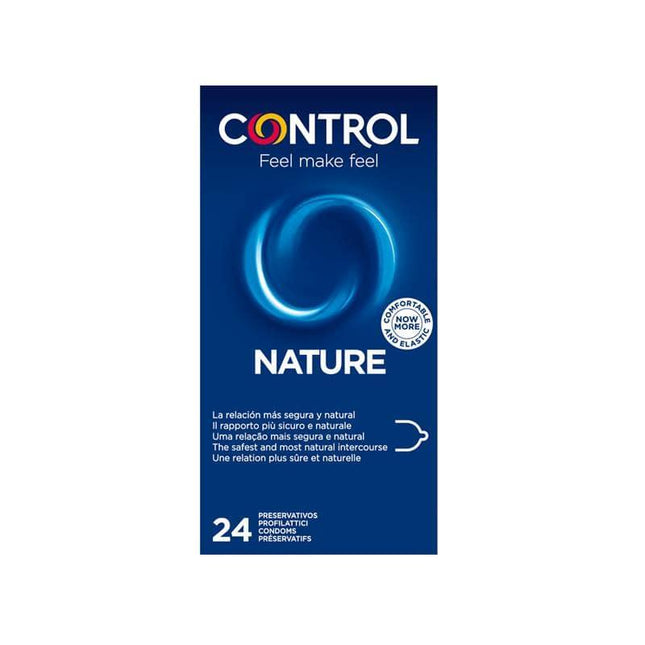 Nature 24 uds condom box, ergonomically designed for natural feel and comfort, 24 transparent silicone-lubricated latex condoms.
