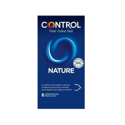 Nature 6 Pack Natural Condoms box in blue packaging with brand logo and product details.