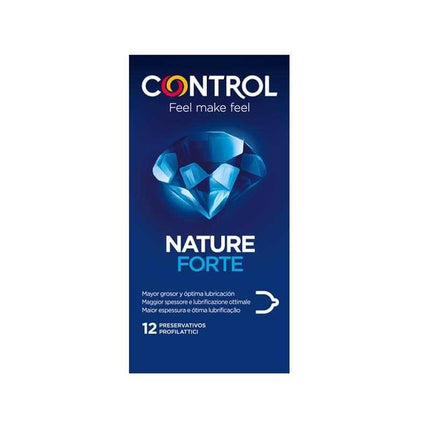 Nature Forte 12 Pack Latex Condoms box showing Control branding and blue gem design.