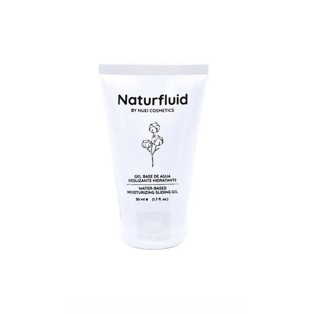 Naturfluid High Density Water Based Sliding Gel 50 ml by NUEI in white tube with black text, showcasing unique moisture-activated formula.