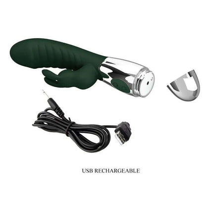 Naughty Bunny Vibe 30 Functions Green with USB charging cable and detachable cap for dual stimulation and intense pleasure