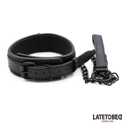 Neoprene Bondage Collar and Leash by LATETOBED in black, featuring an adjustable collar and durable 78 cm leash for secure experiences.