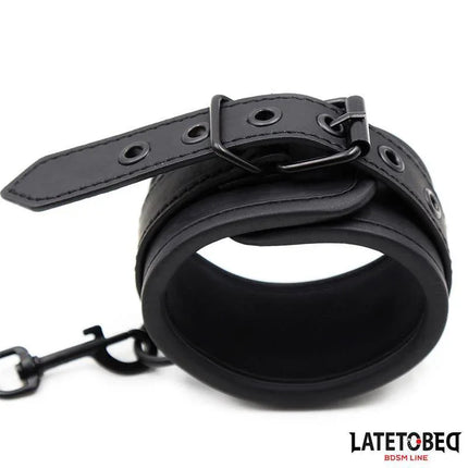 Neoprene Handcuffs Black by LATETOBED, offering comfort and secure restraint with adjustable range, ideal for intimate moments.