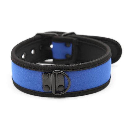 Neoprene Puppy Collar Adjustable Blue by A-GUSTO in a striking design for comfortable, secure BDSM play, featuring durable neoprene material.