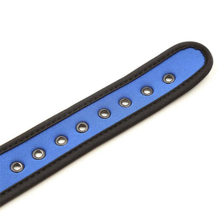 Blue Neoprene Puppy Collar Adjustable for comfort and security in BDSM play.