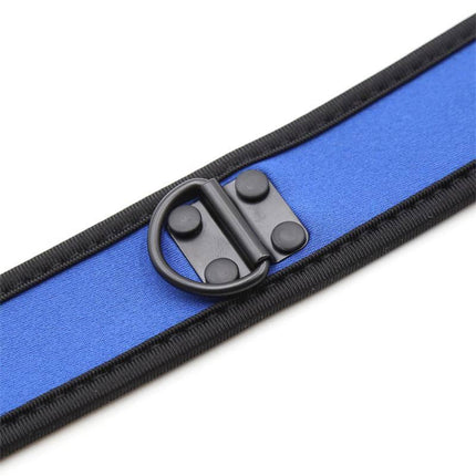 Neoprene Puppy Collar Adjustable Blue with durable black hardware and soft neoprene for BDSM play.