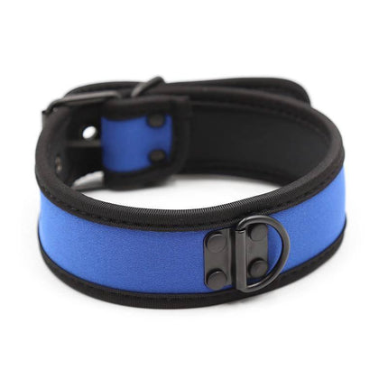 Neoprene Puppy Collar Adjustable Blue, premium neoprene, comfortable design, durable and secure for modern BDSM play, striking blue color.