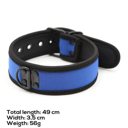 Neoprene Puppy Collar Adjustable Blue, premium neoprene, comfortable fit, striking blue color, modern BDSM play