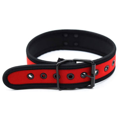 Neoprene Puppy Collar Adjustable Red, durable BDSM accessory by A-GUSTO with bold design for comfort and secure fit.