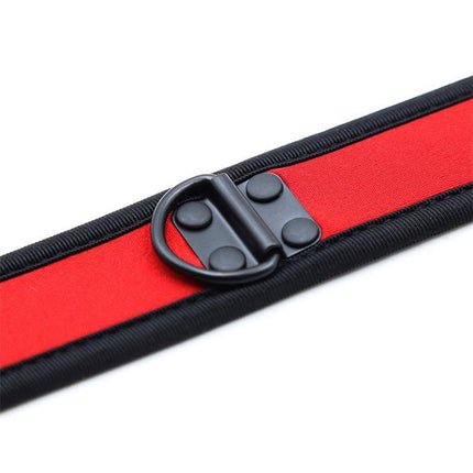 Neoprene Puppy Collar Adjustable Red with black D-ring for secure and comfortable fit in restraint play.