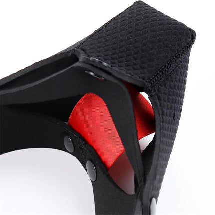 Close-up of Neoprene Puppy Face Mask Adjustable and Desmontable Black showing detachable parts and soft neoprene material.