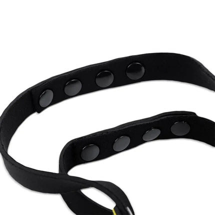 Neoprene Puppy Face Mask Adjustable and Desmontable Black showing close-up of snap buttons for secure fit.