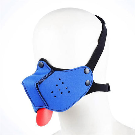 Neoprene Puppy Face Mask Blue with adjustable straps and detachable parts, ideal for comfort and playful adventures by A-GUSTO.