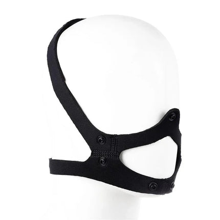 Side view of the Neoprene Puppy Face Mask Blue by A-GUSTO, showcasing the adjustable brackets for a perfect fit.