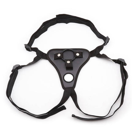 Neoprene Strap On with Silicone Ring Adjustable harness for adventurous play, secure fit, and versatile compatibility in BDSM role play.