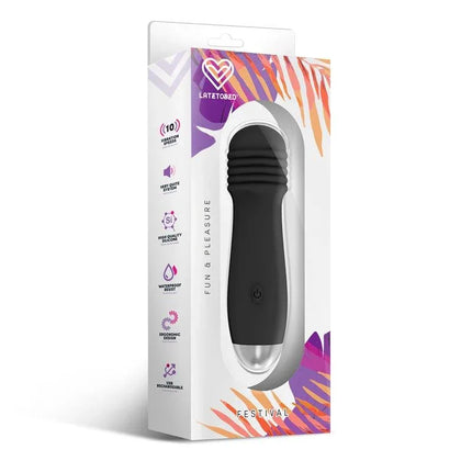 Nesta Stimulator 10 Speeds Black in packaging showcasing features for pleasure and discreet enjoyment.