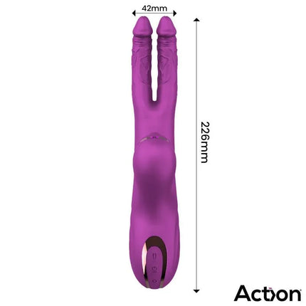 Nico Vibe with Clit Hitting Ball and Alternating Dildos in purple showing dimensions 226mm x 42mm