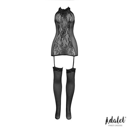 Nicole Bodystocking with Garter by Adalet, featuring a halter neck and intricate lace design, complete with built-in garters.