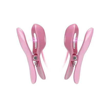 Niple Clamps with Vibration and Electro Shock in pink, dual-stimulation nipple toy for customizable adult play with adjustable clamps.