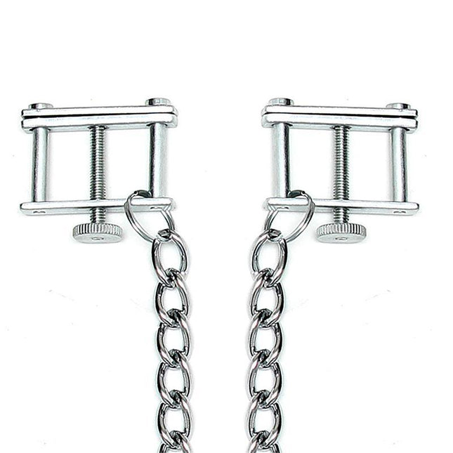 Premium metal Nipple Clamps Adjustable with chain, offering customizable pressure for controlled pleasure and sensation.