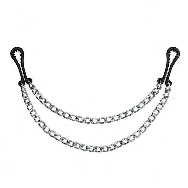 Nipple Clamps Metal with sleek black grips and nickel-free chains for safe, durable use in fetish play.