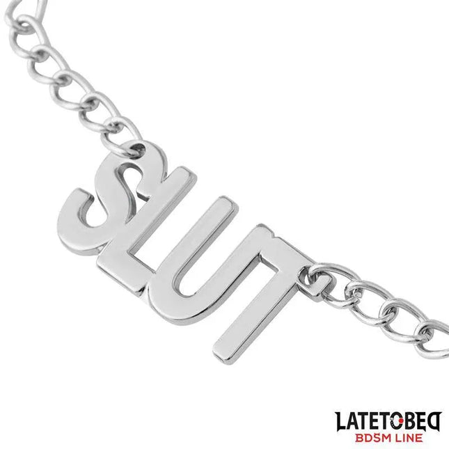 Nipple clamps with Chain - Slut from Latetobed BDSM line featuring 'Slut' charm detail for bold bondage aesthetics.