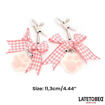 Nipple Clamps with Kitty Paw Pompon from Latetobed BDSM Line, featuring adjustable clamps with pink paw design for customizable comfort.