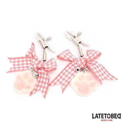 Nipple Clamps with Kitty Paw Pompon featuring adjustable clamps and playful charm from Latetobed BDSM Line