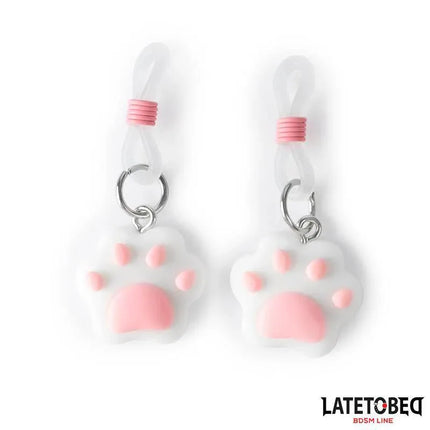Nipple clamps with Kitty Paw, featuring metal core and silicone cushions, adorned with dangling kitty paw charms, part of Latetobed BDSM Line.