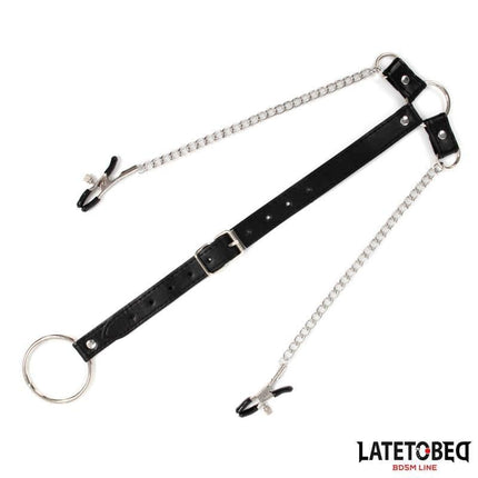 Nipple Clamps With Penis Ring BDSM toy with chains and adjustable clamps from the Latetobed BDSM Line.