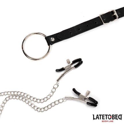 Nipple Clamps With Penis Ring BDSM toy from Latetobed featuring adjustable clamps and chain for couples play.