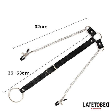 Nipple Clamps With Penis Ring featuring adjustable clamps and chain, part of Latetobed BDSM Line for intensified play.