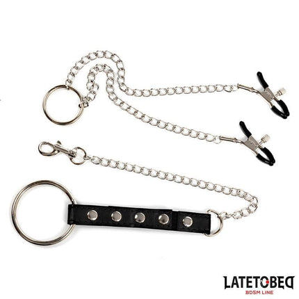 Nipple Clamps With Penis Ring from Latetobed BDSM line featuring adjustable clamps and chain for restraint and stimulation