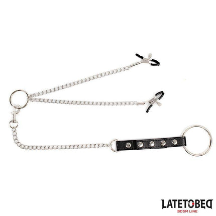Nipple Clamps With Penis Ring from Latetobed BDSM Line featuring adjustable clamps and chain leading to cock ring