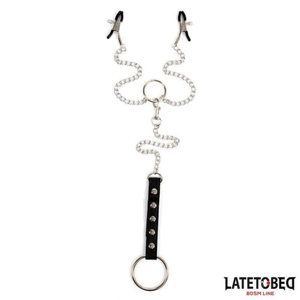 Nipple Clamps With Penis Ring from Latetobed BDSM Line, two-in-one design for enhanced sensory play and restraint.