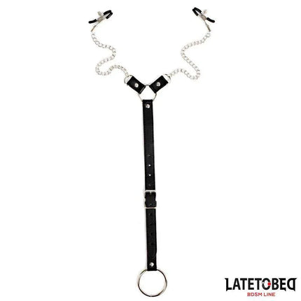 Nipple Clamps With Penis Ring from Latetobed BDSM Line, featuring adjustable clamps and a connecting ring for enhanced sensory play.